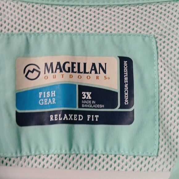 Magellan Outdoor Fish Gear Relaxed Fit light mint button down shirt  Sz 3X EUC - Picture 4 of 5
